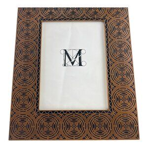 MMA Metal Photo Frame Geometric Pattern Copper Tone 10.5" Easel Style Picture